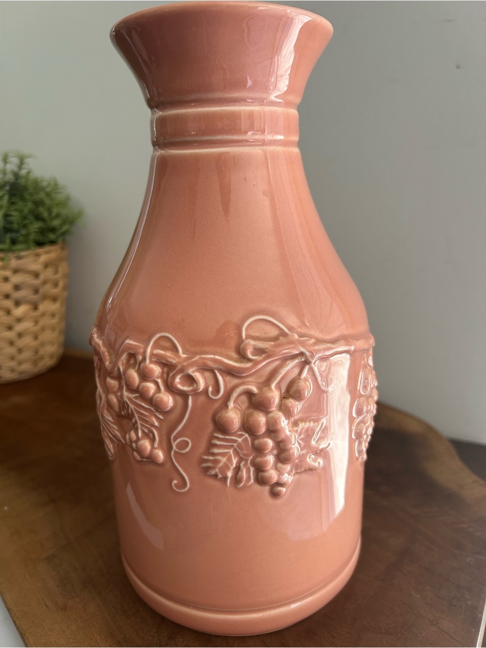 Large Vintage Sadler Ceramic Vase with Grapevine Relief England DustyRose Pink